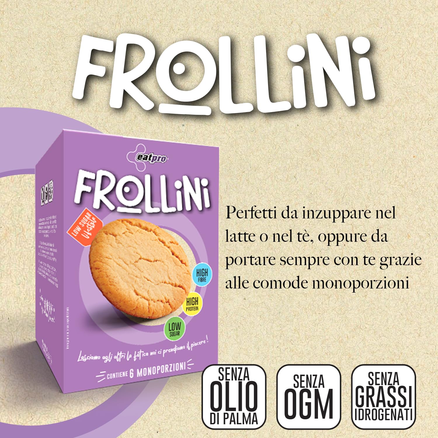 Biscotti Proteici Frollini Con Gocce Di Cioccolato EatPro 6 Monoporzioni Colazione Proteica, Snack Proteici, 30% Proteine 18% Fibre, Low Carb Biscotti Keto Diet, Dieta Chetogenica Prodotti