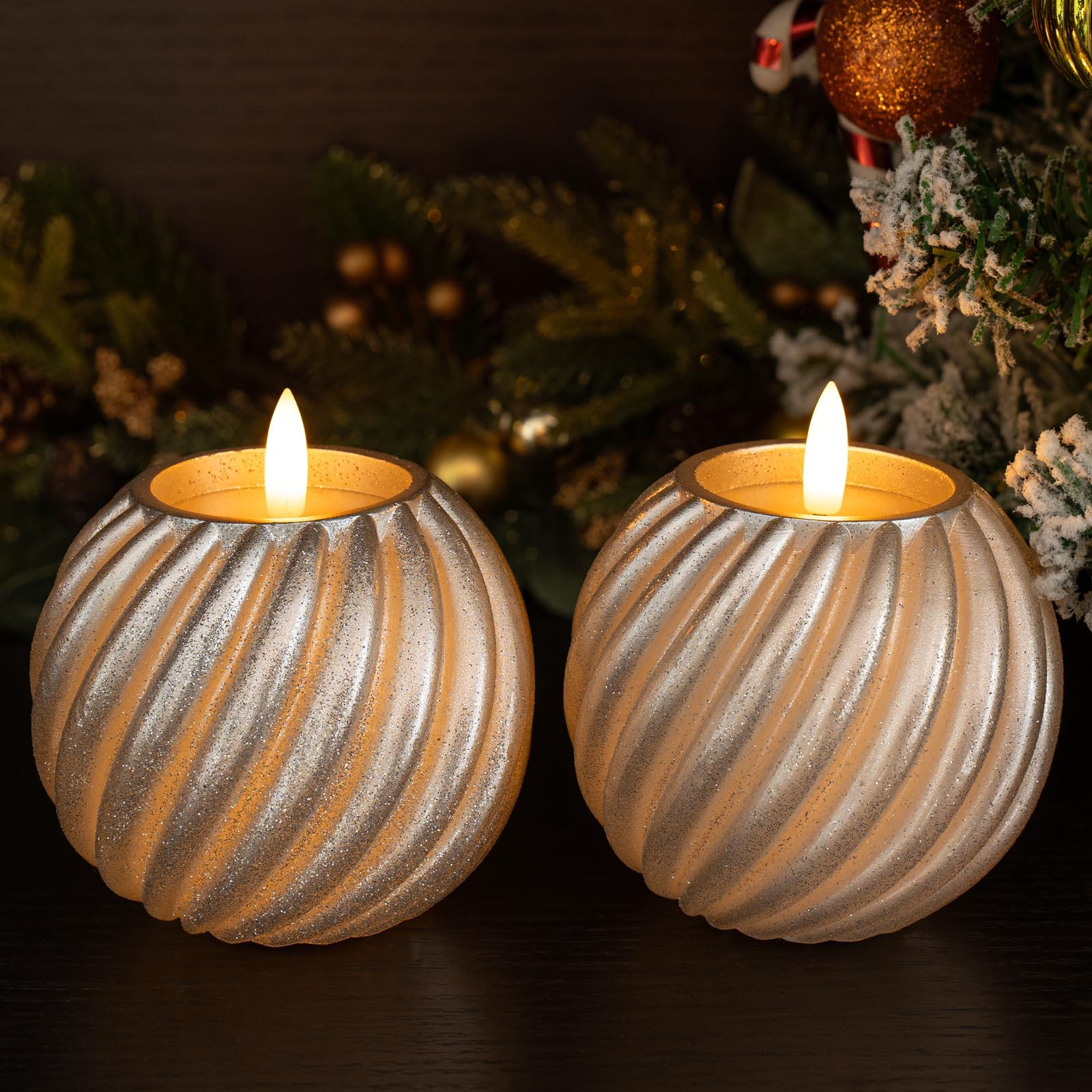 Yongmao Flameless Candles Glitter Round Battery Operated