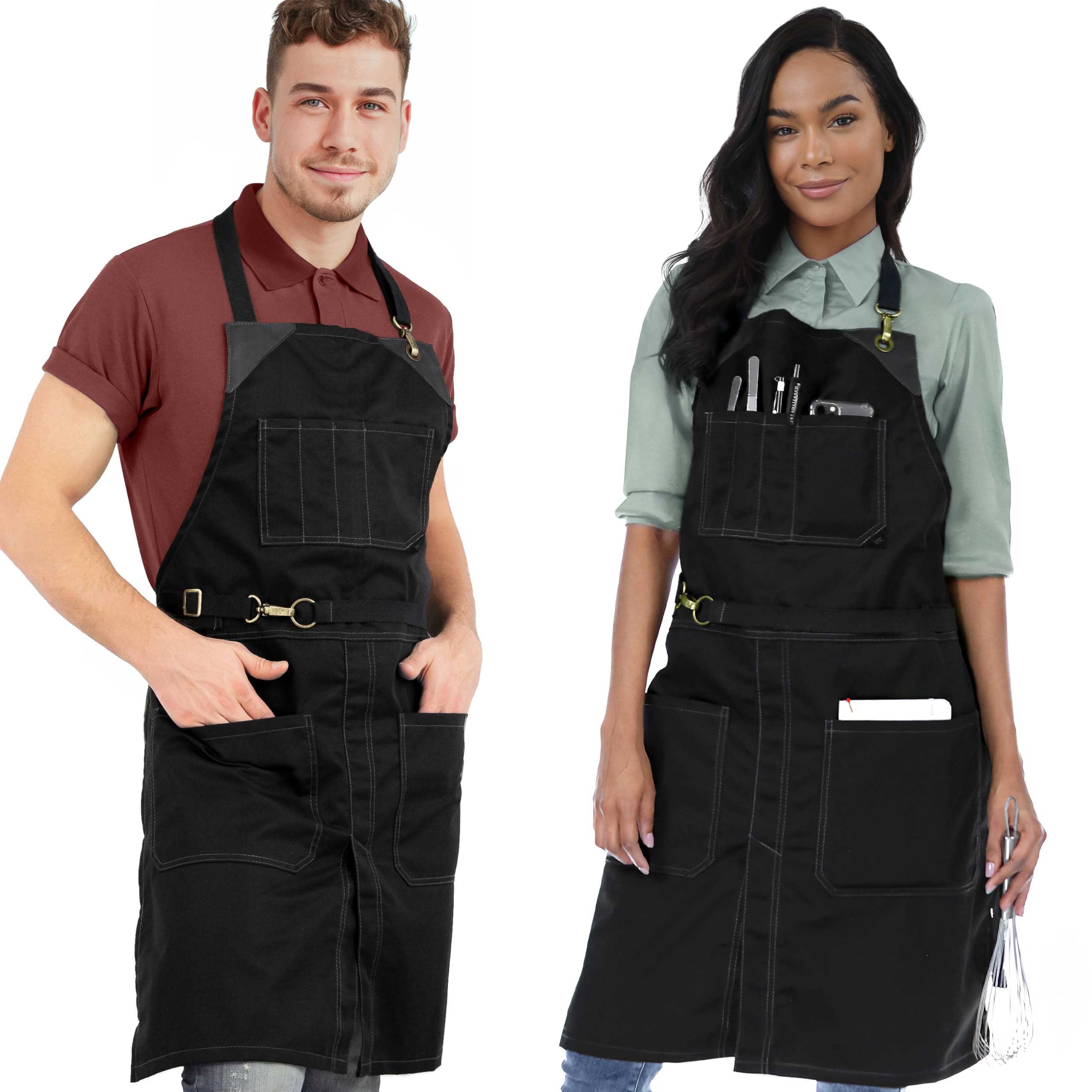 bukumasaPOCKET sheer apron 黒 Under NY Sky No-Tie Opaque Black Apron - Durable Twill, Leather