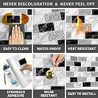 Vista 4 de URCOLOR 10 hojas de vinilo adhesivo para salpicaduras en cocina, 12 x 12 pulgadas, autoadhesivo para salpicaduras en baño, aspecto de mármol negro