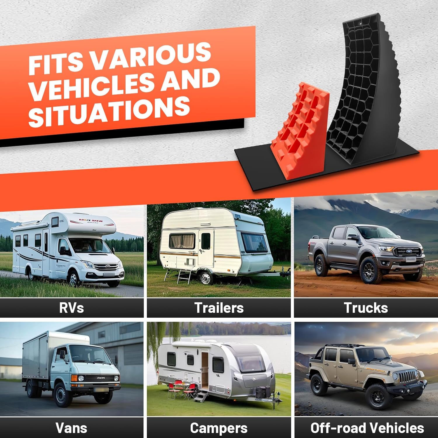 ROBLOCK Tandem Trailer Tire Change Ramp, Tire Lifts Up to 6.3", Raised Tire Change Ramp for Trailers Campers, RV Leveling Blocks with Chocks, Carry Bag, Dual Axle Tandem Wheel Aid,1 Pack