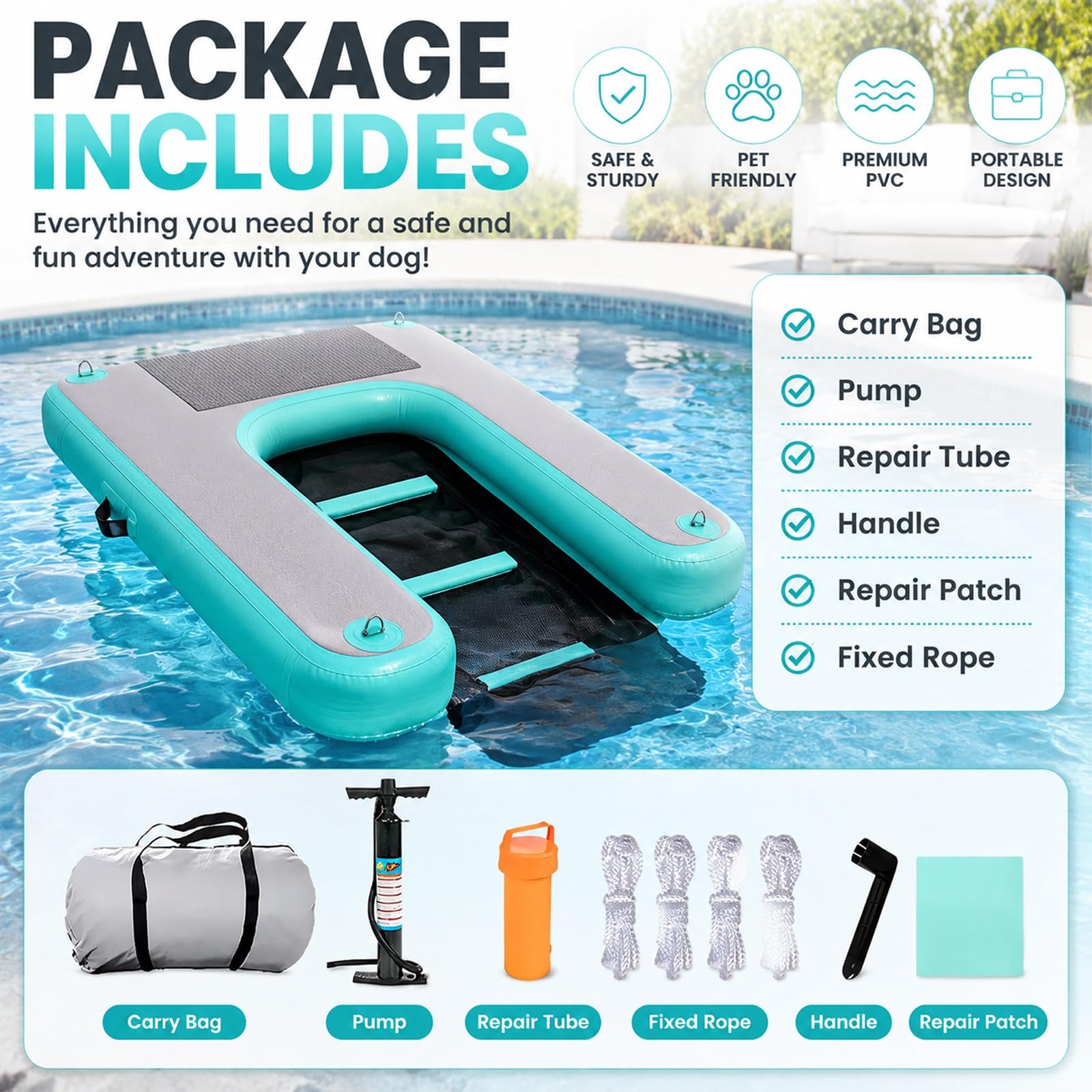 Rampa de Agua Para Perros Rampa Inflable Flotante Para Perros (escalera/rampa), Plataforma Portátil Tipo Escalera Para Piscinas, Muelles, Lagos, Barcos Y Playas; Apta Para(Blue,H 10cm(3 9/10"))