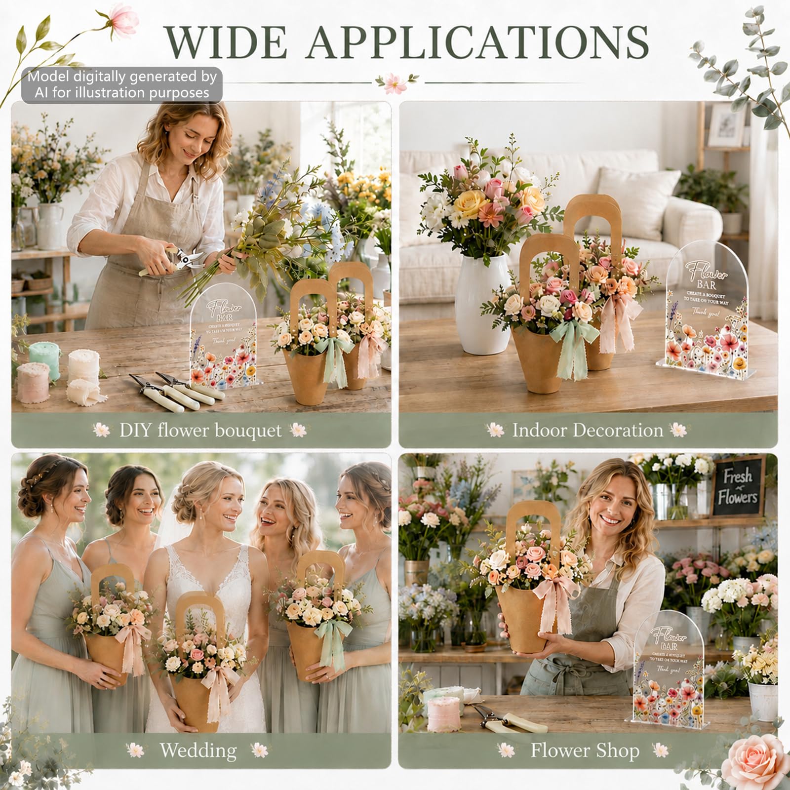 Kit da 49 pezzi per fiori e bouquet, con nastro in chiffon