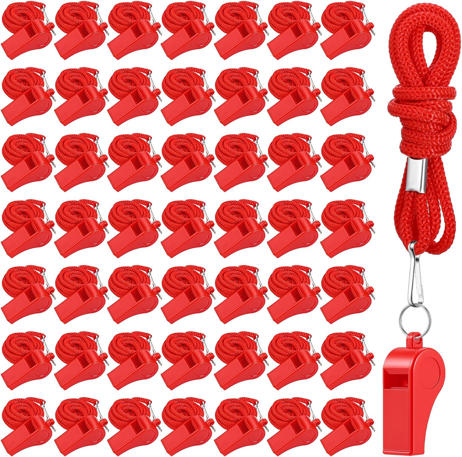 50 silbatos plásticos para entrenadores con cordón rojo miniatura 1