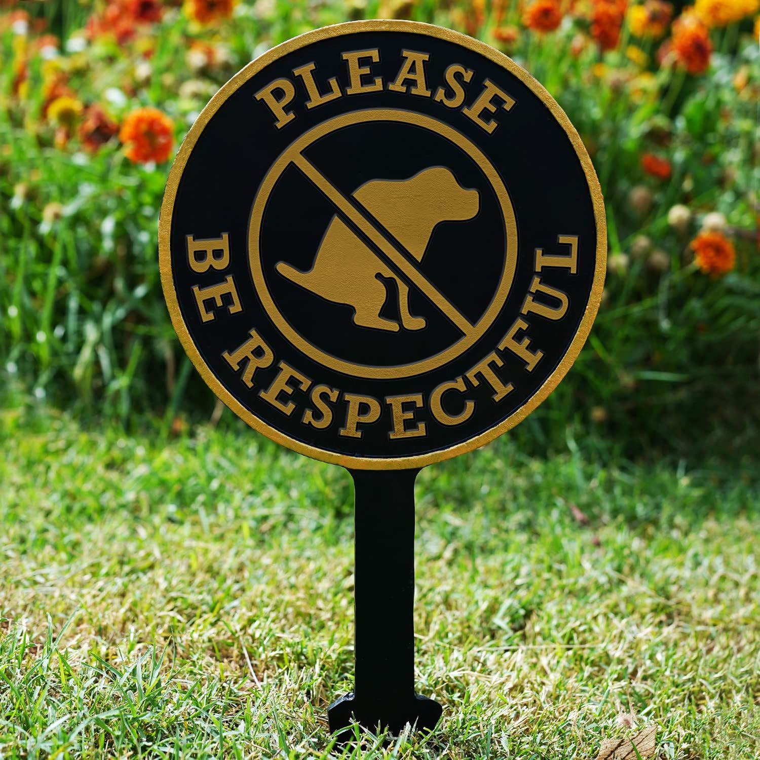 SmartSign Please Be Respectful No Dog Poop Yard Sign for Lawn/Outdoor - Single-Sided, 17 x 7.5 inch, 375 mil Thick Rustproof Cast Aluminum Metal Plaque, Black and Gold