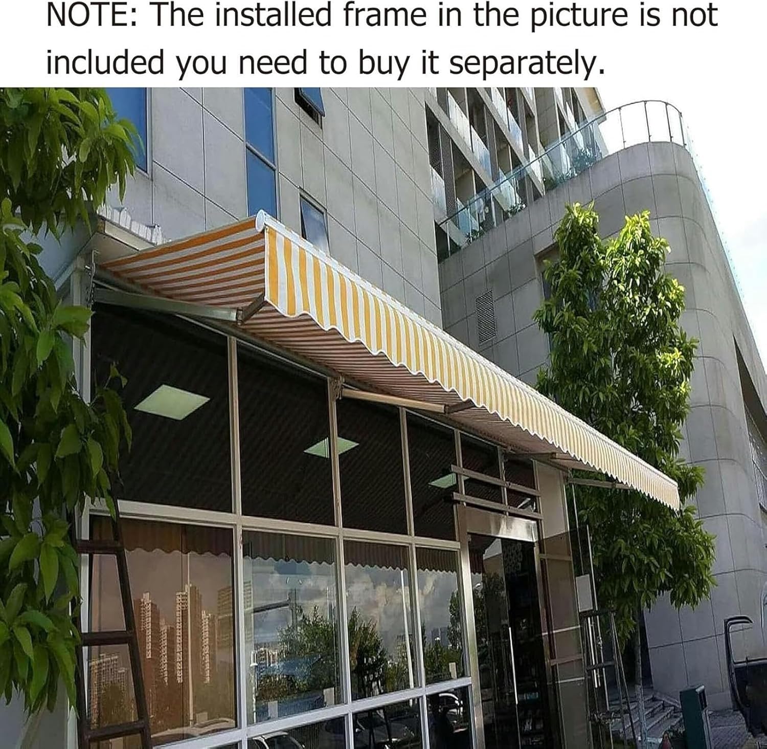 Patio Awning Retractable Handle Crank Deck Canopy, UV Protection Sun Shade, Manual Retractable Garden Patio Awning Replacement Fabric with Valance, Frameless