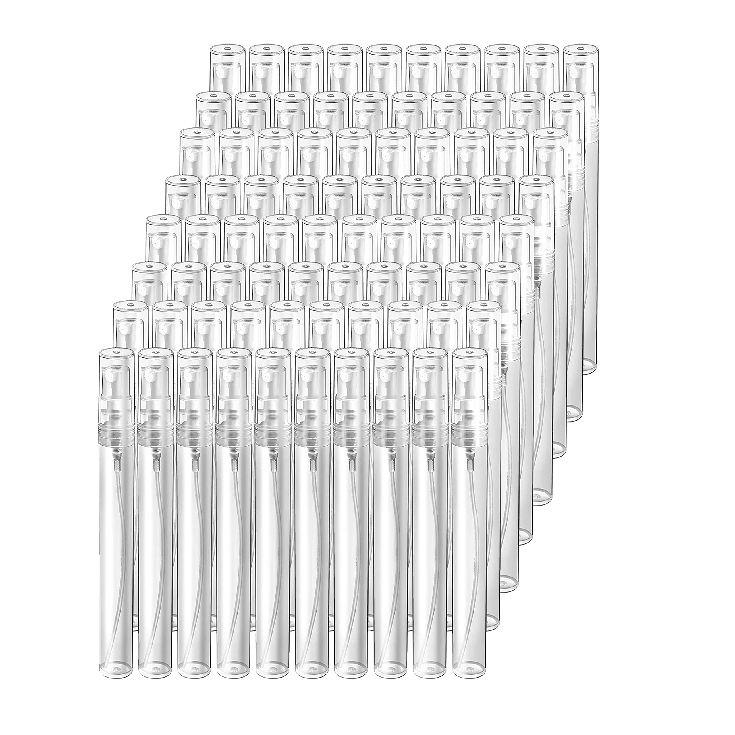 TAME 10ml Mini Fine Mist Spray Bottle,100Pack Transparent Glass Travel Empty Atomiser Spray Bottles with Plastic Lid,Perfume Atomizer, Small Empty Sample Containers, Portable Travel Bottle (100Pack)