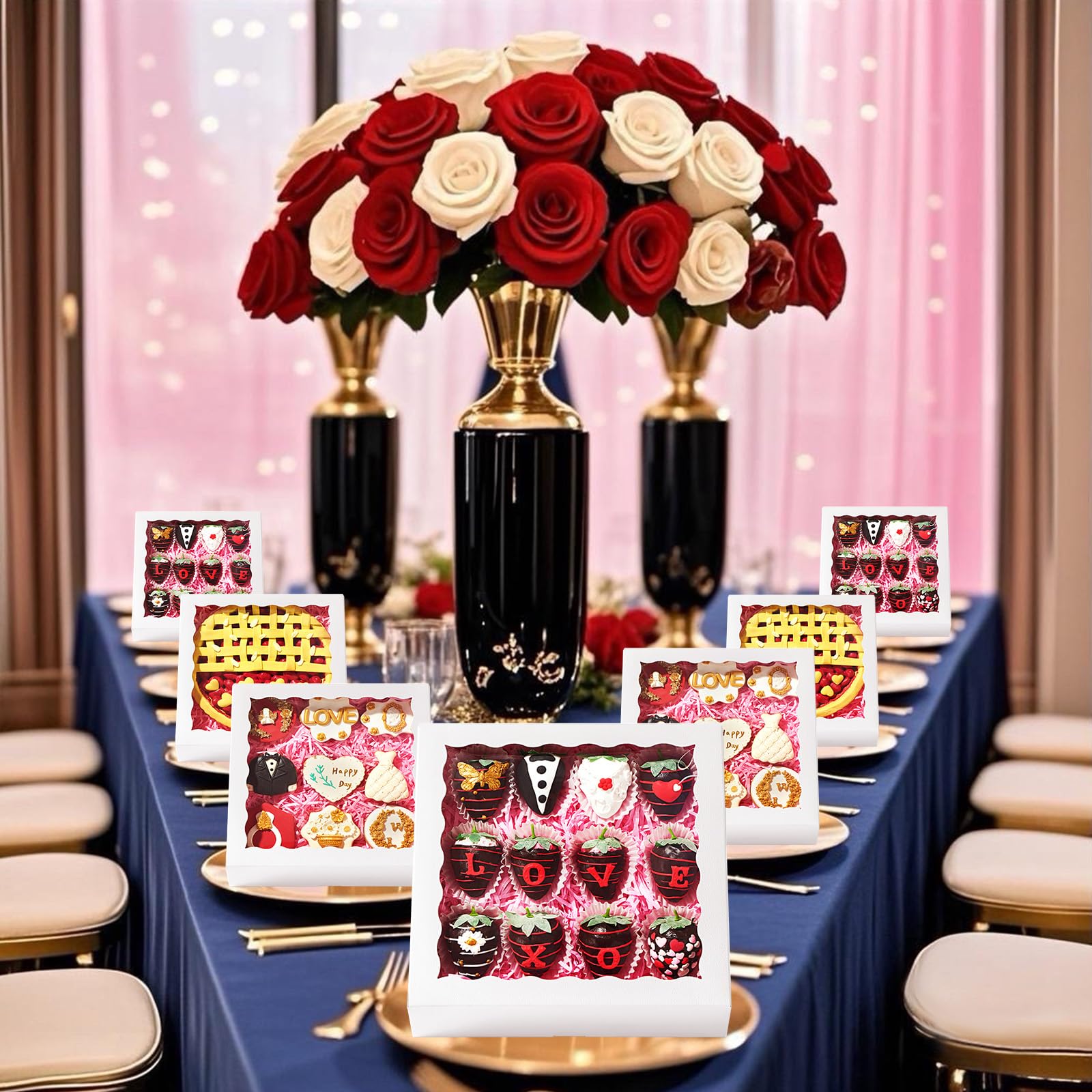 RomanticBaking 50 cajas para tartas de 9 x 9 x 2.5 pulgadas, cajas de fresas cubiertas de chocolate, cajas de galletas, cajas de embalaje rompibles, cajas de chocolate y trufas