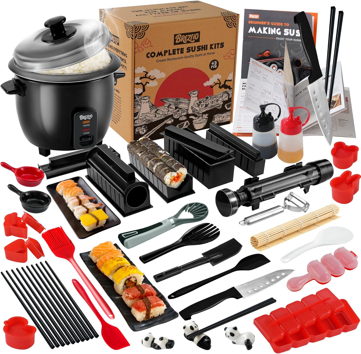 Sushi Maker Kit – 43-Piece Complete Set with Bazooka Roller, Onigiri Shaper, Nigiri Mold, Bamboo Rolling Mat & Tools | DIY for Beginners (Green)