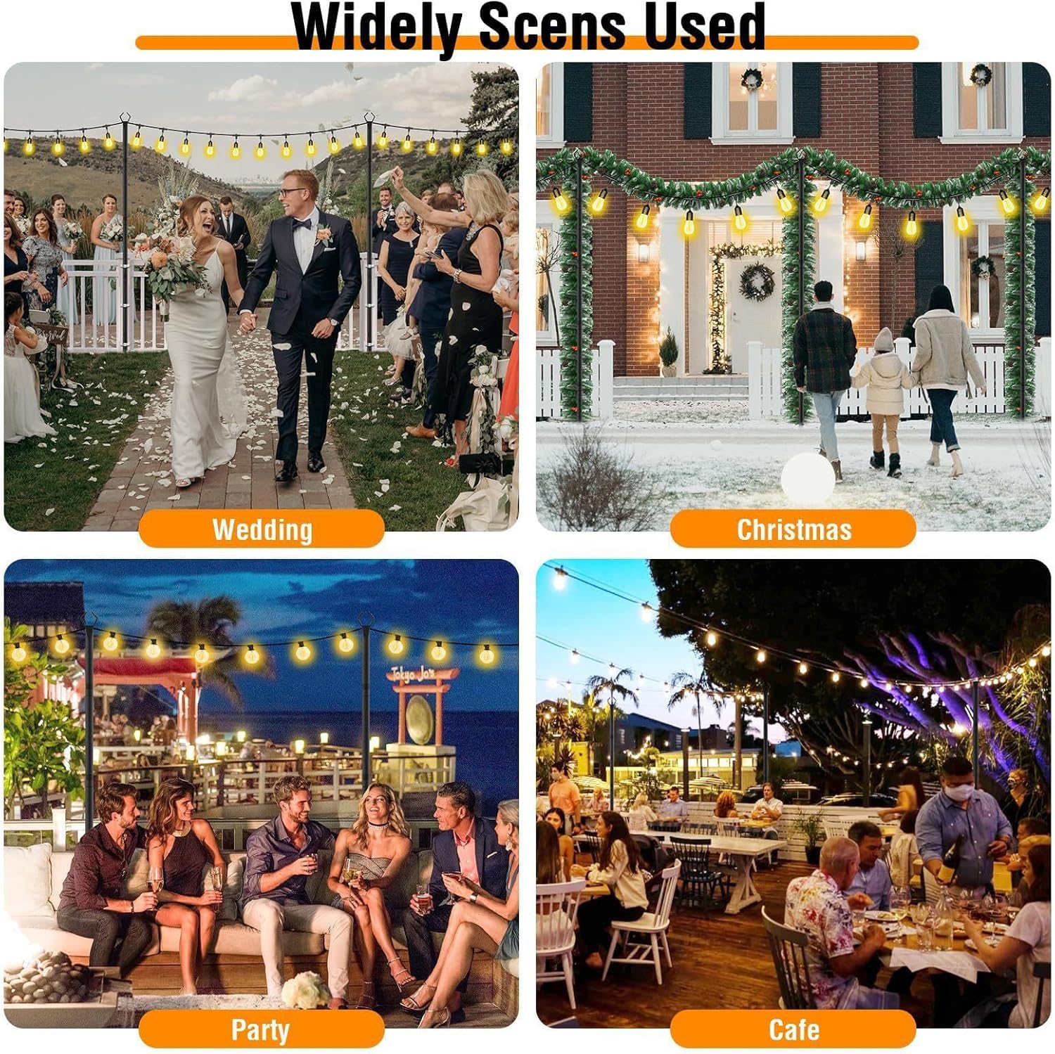 String Light Poles for Outside - Heavy Duty String Support Rod - Weatherproof Outdoor Light Support Poles for Driveway Lawn Balcony Fence Deck Porch Terrace Yard