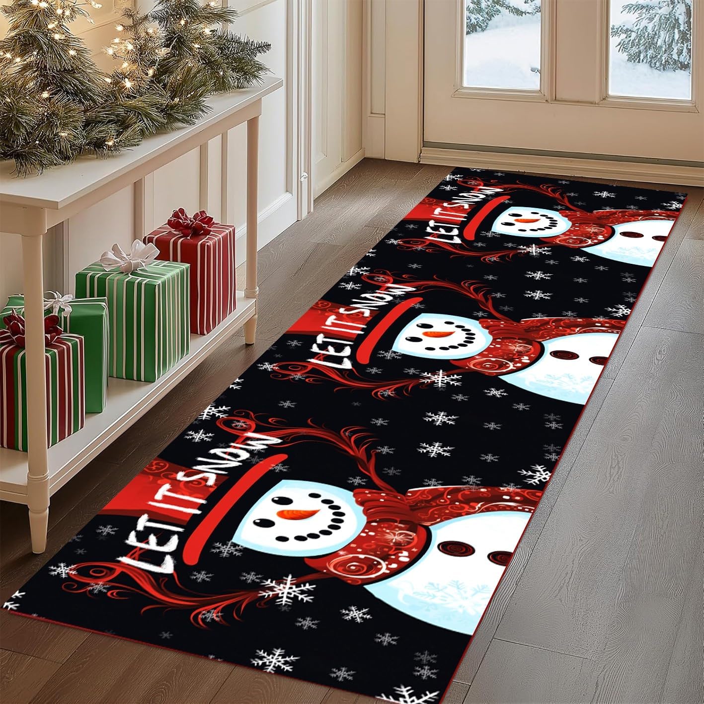 Amazon.com: Cute Snowman Christmas Runner Rug,2.6x7ft,White Snowflake ...