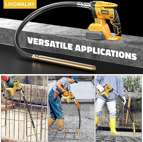 Miniatura 6 de LIVOWALNY Herramienta vibradora de hormigón de mano compatible con batería Dewalt de 20 V (sin batería), vibrador eléctrico inalámbrico de hormigón