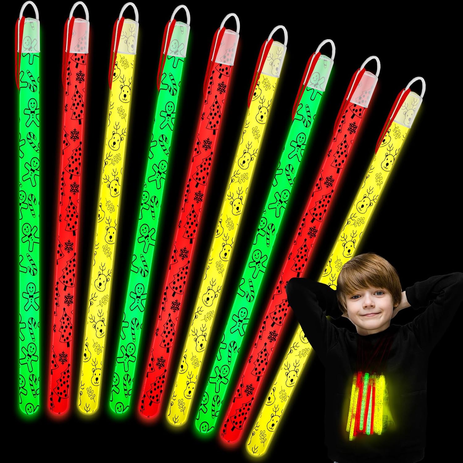 Liliful 54 Pcs Christmas Glow Sticks Christmas Light up
