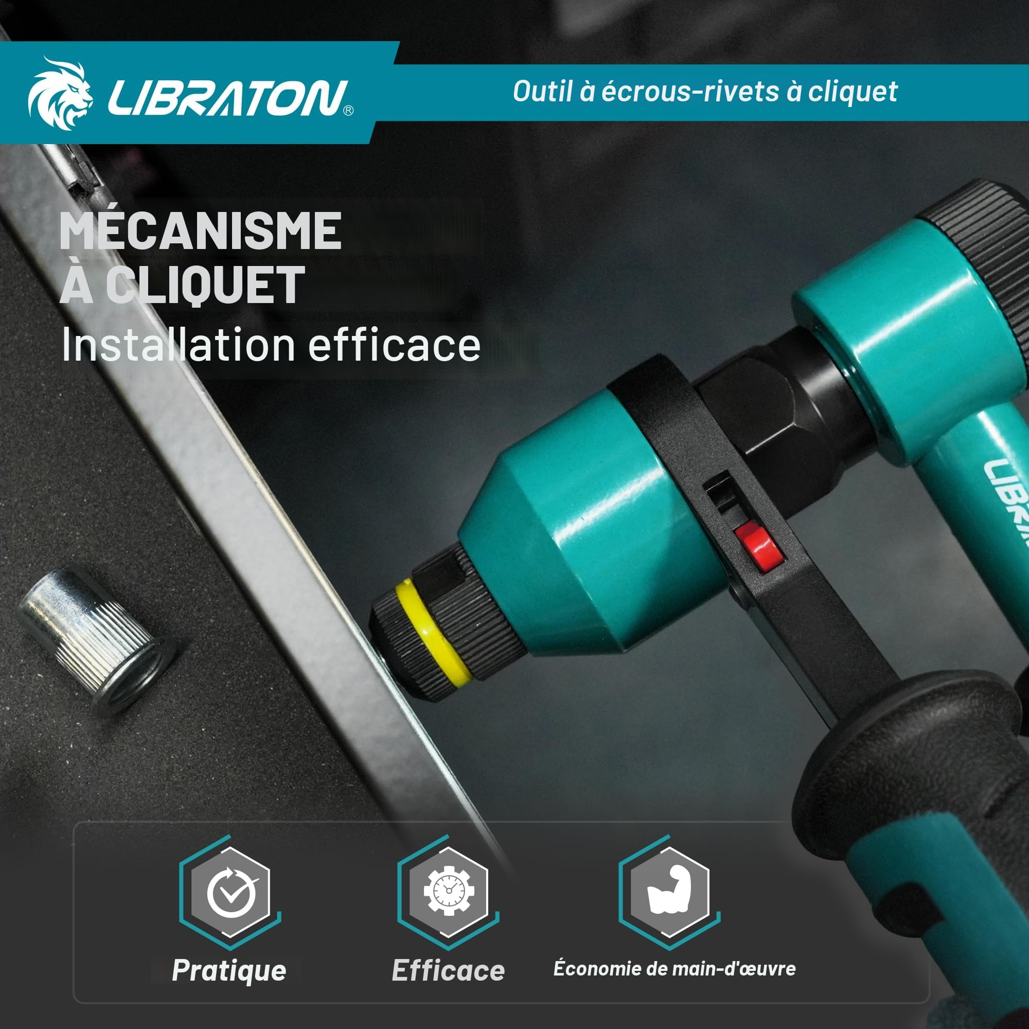 LIBRATON Pince a Insert, Pince à Insert Fileté, Pince à Écrous à Cliquet Professionnel, Pince a Sertir avec 5 Mandrins Métriques, 5 Écrous de Buse, 50 Insert Fileté, Étui, Pince Ecrou pour Réparation