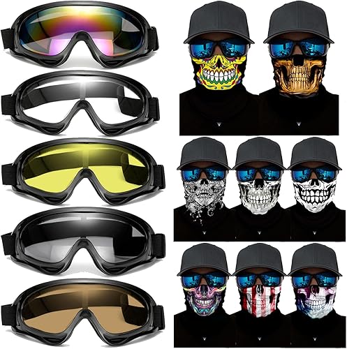 Accesorios de motocicleta, 5 Dirt Bike ATV Gafas de esquí a prueba de polvo a prueba de viento gafas de seguridad con 8 máscara de calavera