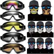 Motorcycle Accessories, 5 Dirt Bike ATV Ski Goggles Dustproof Windproof Safety Glasses with 8 Skull Face Mask