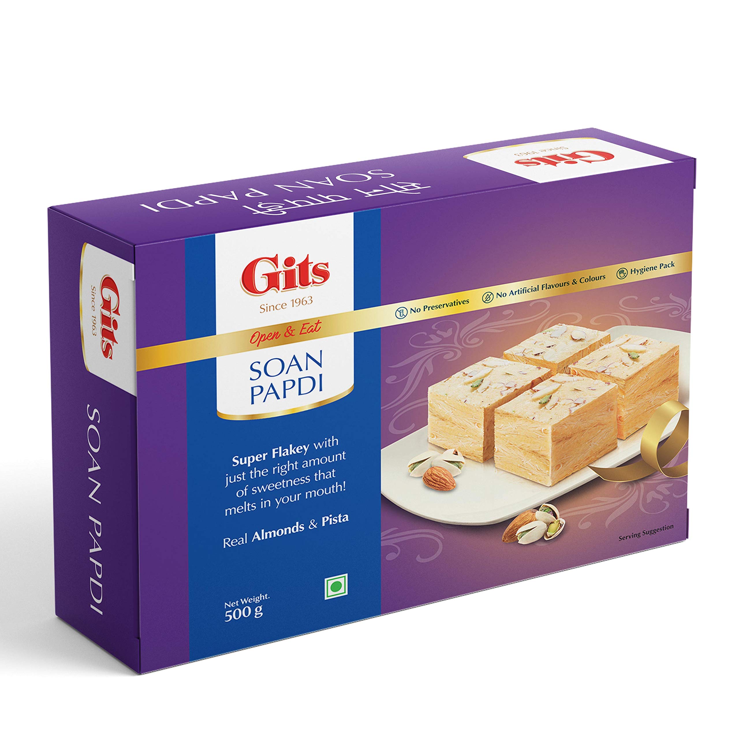 Gits Soan Papdi | 500 GMS | Super Flaky, Melts in The Mouth | Traditional Indian Sweet | Almonds & Pista | No Added Preservatives (B08P3979LS) Amazon Price History, Amazon Price Tracker