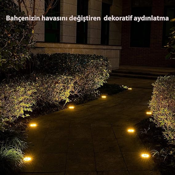 TechnoSmart Solar Güneş Enerjili 8 Ledli Kazıklı Çim Zemin Bahçe Aydınlatma 3 W Gün Işığı (2 Adet)