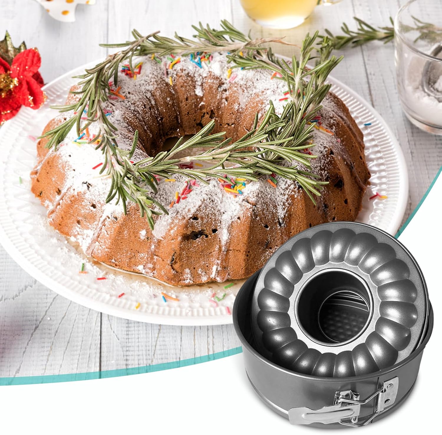 Springform Cake Tin, 24 cm, Round, Small Cake Tin with Flat and Tube Base, Springform Cake Tin with Non-Stick Coating for Baking Moulds, Baking Moulds, Cake Tins image 3