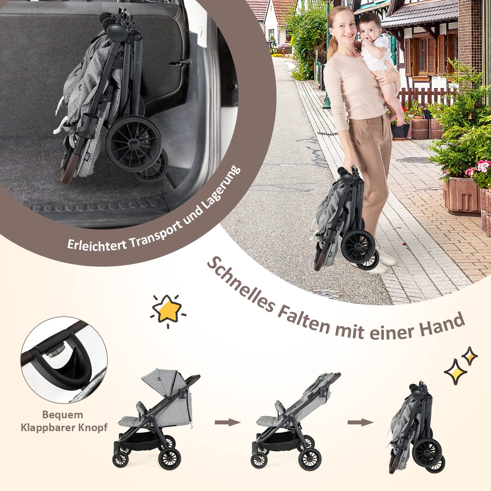 DREAMADE Geschwisterwagen 2 in 1, Doppelkinderwagen Baby und Kleinkind, Zwillingswagen Faltbar, Babywagen mit Doppelsitz, Kinderwagen für 2 Kinder (Modell 2)