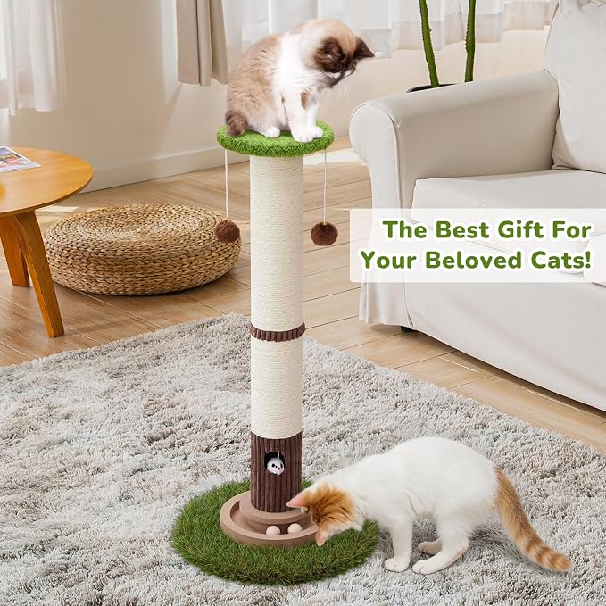 Poste rasca y juego para gatos de 33 pulgadas de altura con pelota y base resistente miniatura 8