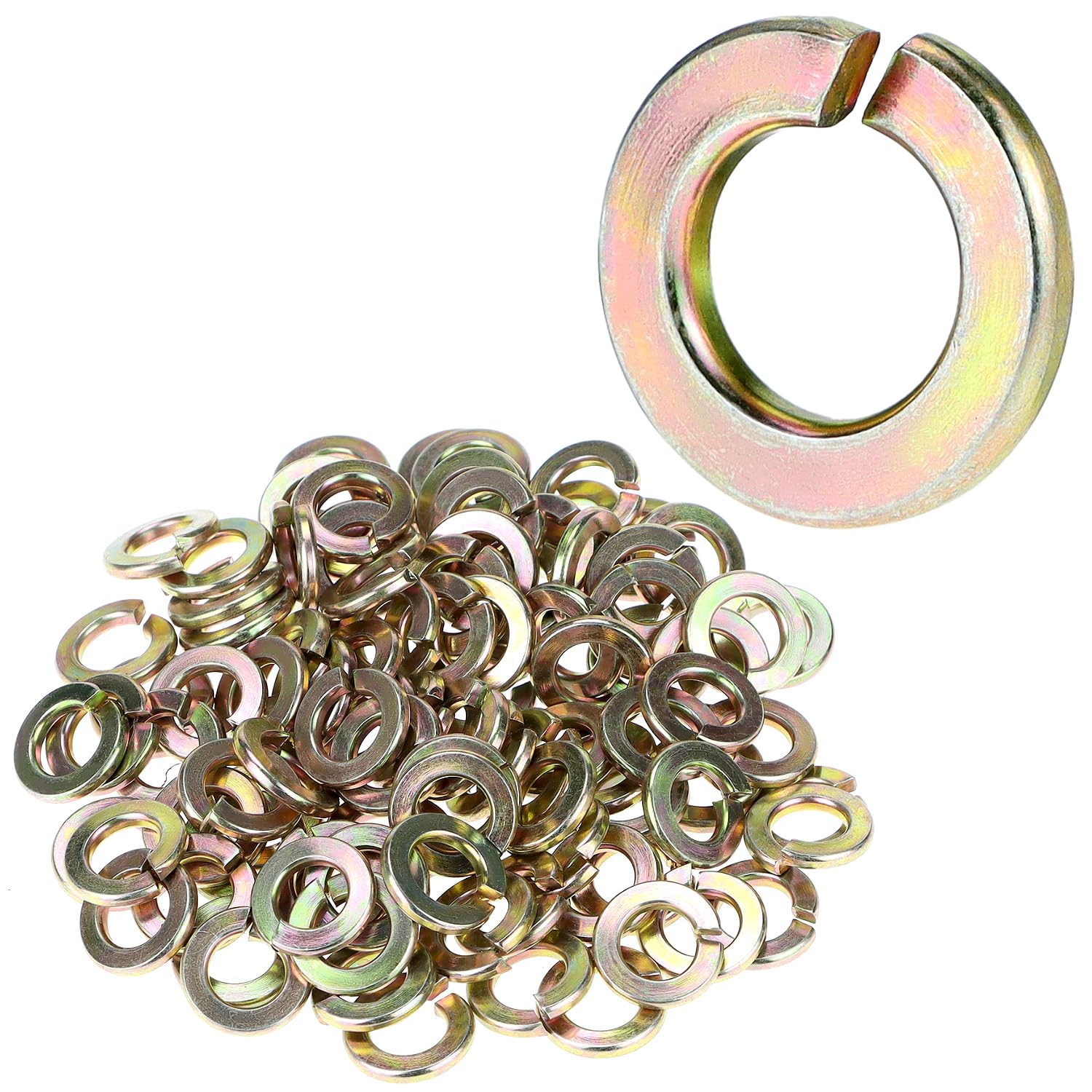 QWORK Split Lock Washer, 3/8" Grade 8 Thru-Hardened Steel Washer, 100 Pack
