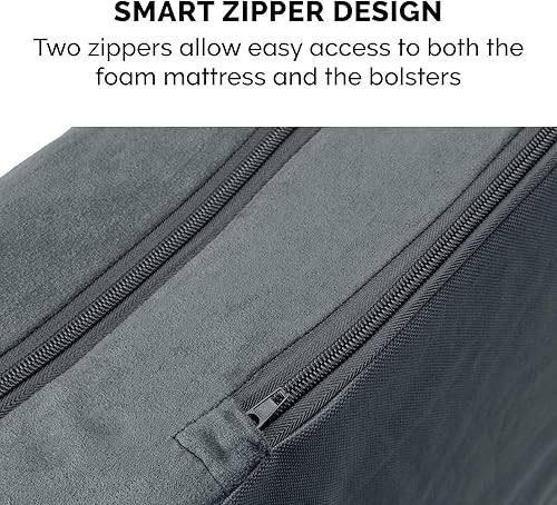 Miniatura 13 de Furhaven - Cama para perro de espuma viscoelástica, de piel sintética y gamuza, en dos tonos, estilo diván en forma de L, color gris piedra, talla