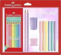 Kit Tons Pastel, Faber-Castell, KIT/PASTEL, Lápis de Cor + Canetinhas + Borracha + Apontador + Grafite