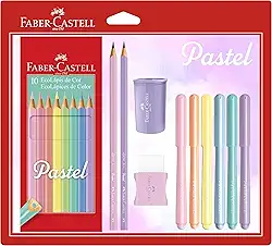 Kit Tons Pastel, Faber-Castell, KIT/PASTEL, Lápis de Cor + Canetinhas + Borracha + Apontador + Grafite
