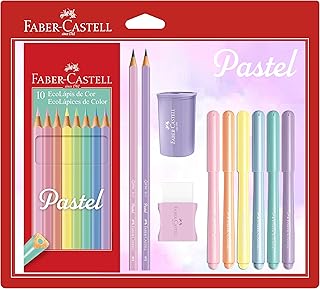 Kit Tons Pastel, Faber-Castell, KIT/PASTEL, KIT de 20, Lápis de Cor + Canetinhas + Borracha + Apontador + Grafite
