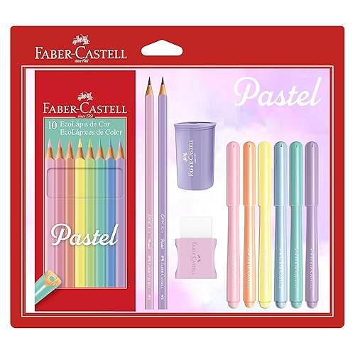 Kit Tons Pastel, Faber-Castell, KIT/PASTEL, Lápis de Cor + Canetinhas + Borracha + Apontad...