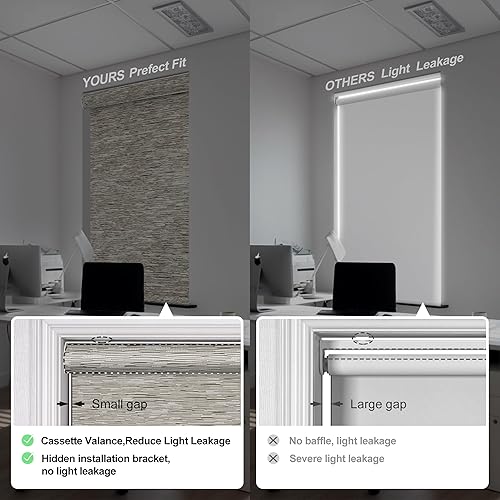 Miniatura 4 de Boolegon Persianas enrollables opacas sin cordones de jacquard a rayas, estilo de lujo, con cenefa de casete, con aislamiento térmico, persianas