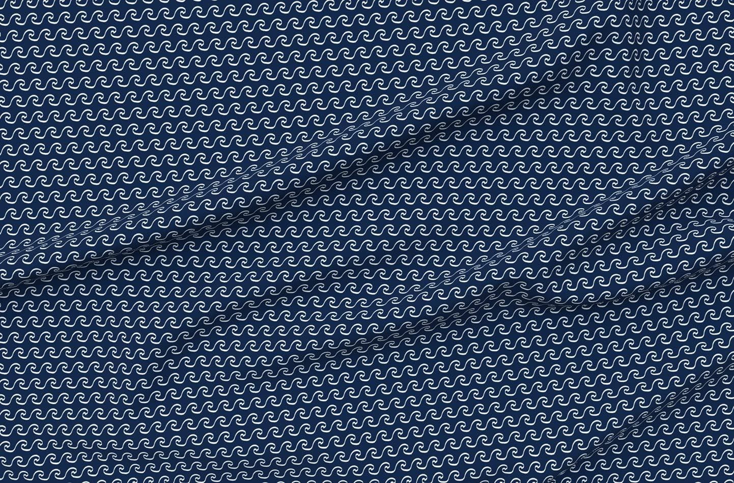 Spoonflower Fabric - Navy White Nursery Wave Ocean Waves Water Surf Summer Nautical Printed on Minky Fabric by The Yard - Sewing Baby Blankets Quilt Backing Plush