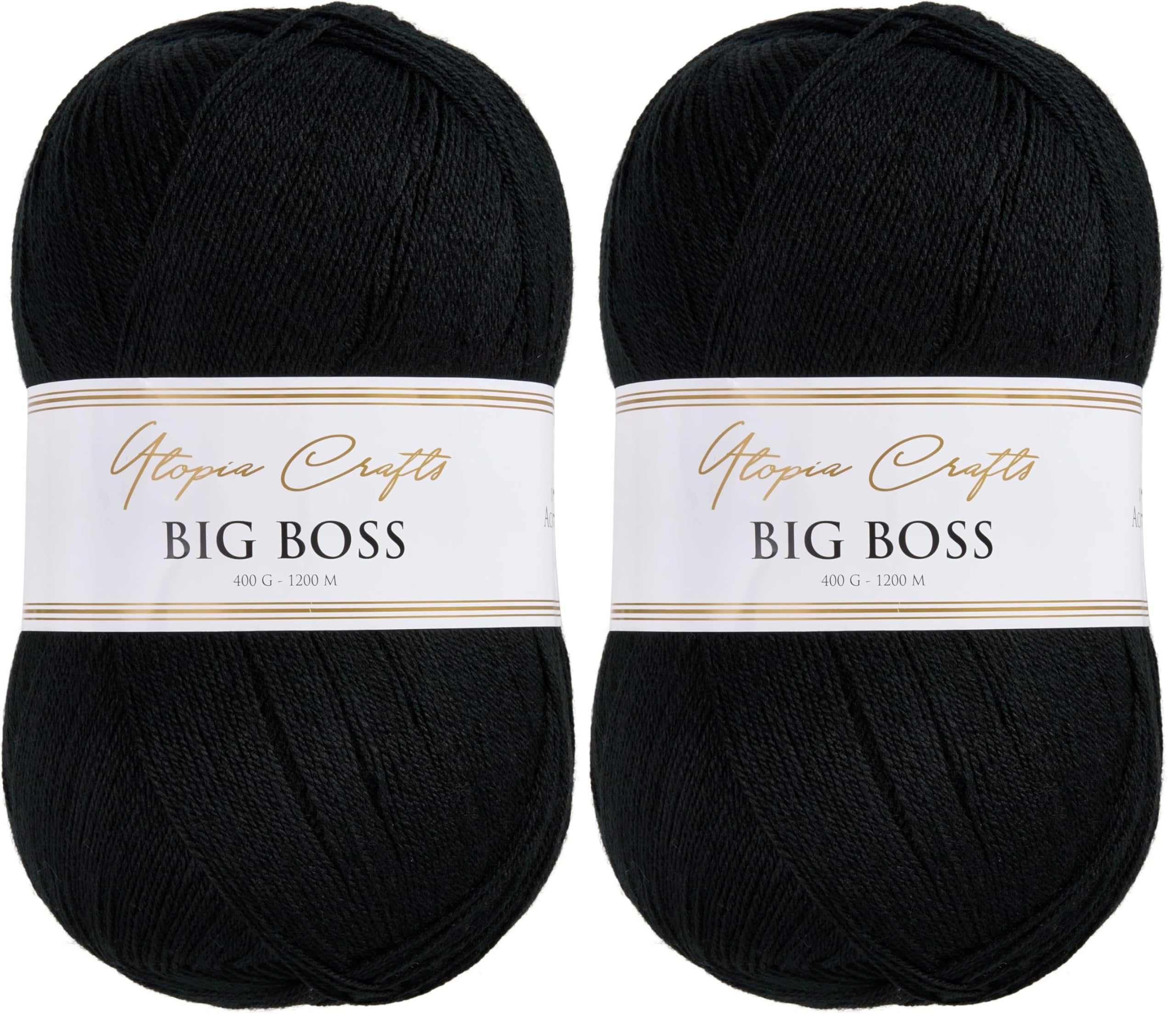 Utopia Crafts Big Boss 400g Knitting & Crochet Yarn 1200m (Deep Black) (Packung mit 2)