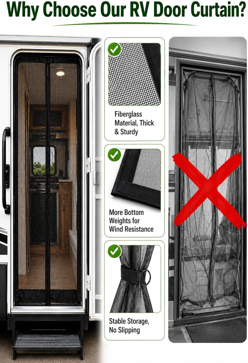 RV Screen Door Mesh with Hooks, Camper Screen Door Protector, 33.5" x 80.7"