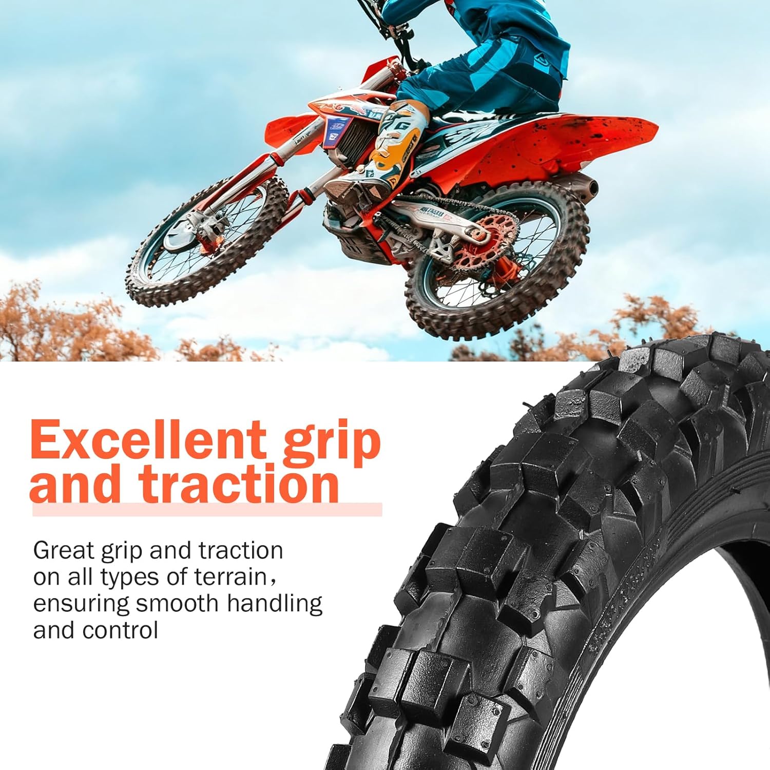 2.50-10 Dirt Bike Tire and Inner Tube Set,10-Inch Rim Off Road Mini Dirt Bike Front/Rear Tire and Inner Tube,Compatible with Honda CRF50/XR50, Suzuki JR50/DRZ70, and Yamaha PW50