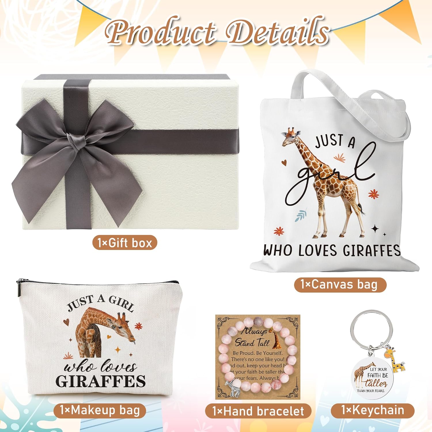 Keluna Giraffe Lover Gift for Women - Adorable Animal Theme with Tote, Keychain, Bracelet, Makeup Bag, Uplifting Gift for Girls, Sisters, Friends Who Love Giraffes on Birthday, Christmas - Image 2