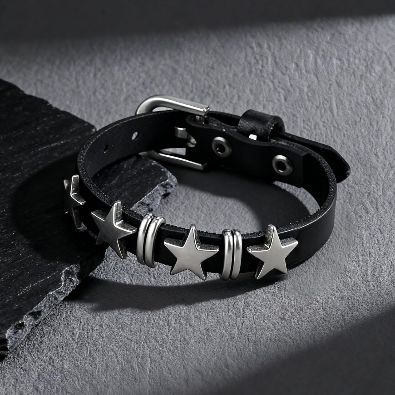 4 PCS Punk Rock Studded Bracelet Set for Men Women, Adjustable Faux Leather Spiked Bracelets, Emo Goth Accessories, Gothic Star & Round Rivet Cuff Wristbands, Rocker Jewelry Gifts Set