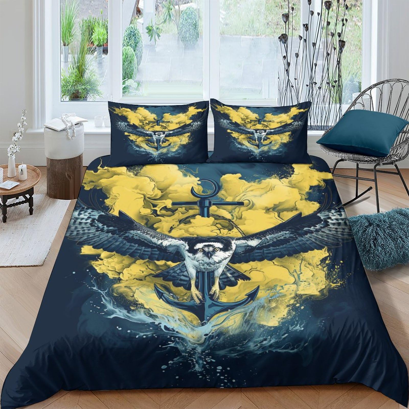 Parure de lit 3 pièces motif balbuzard 220x240 housse couette zippée adulte