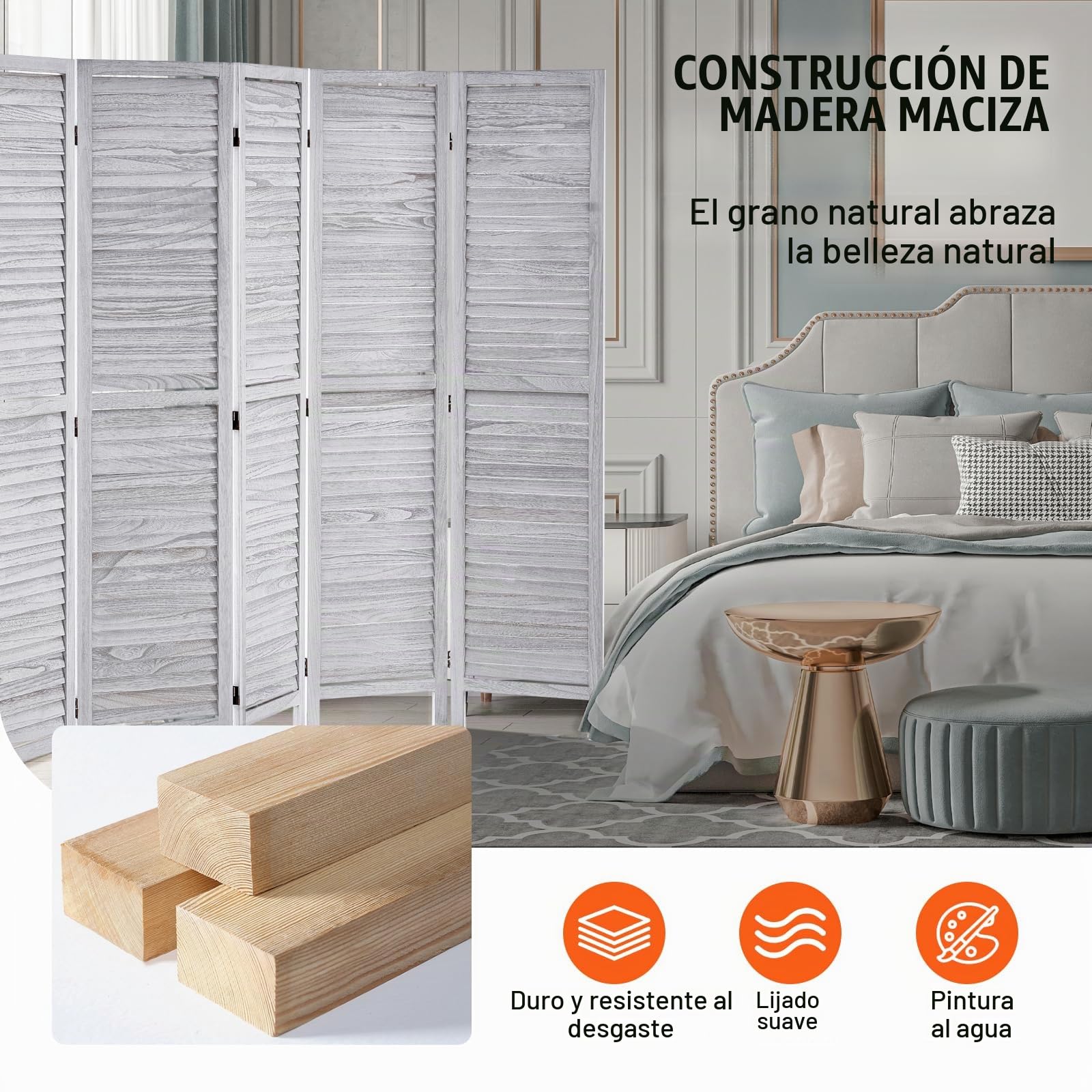 VEVOR Pantalla de Madera Portátil de Estilo Europeo, Biombo Plegable de Madera de 6 Paneles para Privacidad, 2420 x 1700 x 18,5 mm para Separar Habitaciones, Hogar, Restaurante y Dormitorio, Blanco