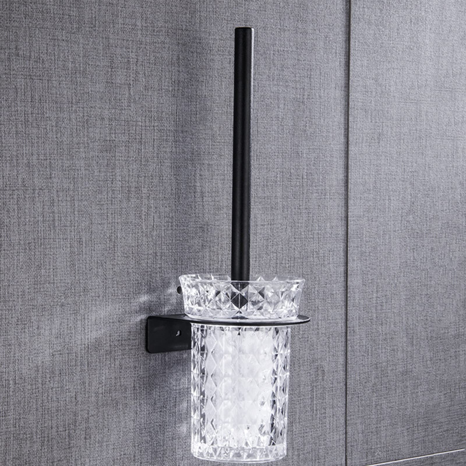 Cepillo Y Soporte Para Inodoro, Cepillo Para Inodoro De Mango Largo De Acero Inoxidable Con Vaso De Cristal, Cepillo Para Fregar Montado En La Pared Con Cerdas Rígidas Para Una Limpieza Profunda,Negro