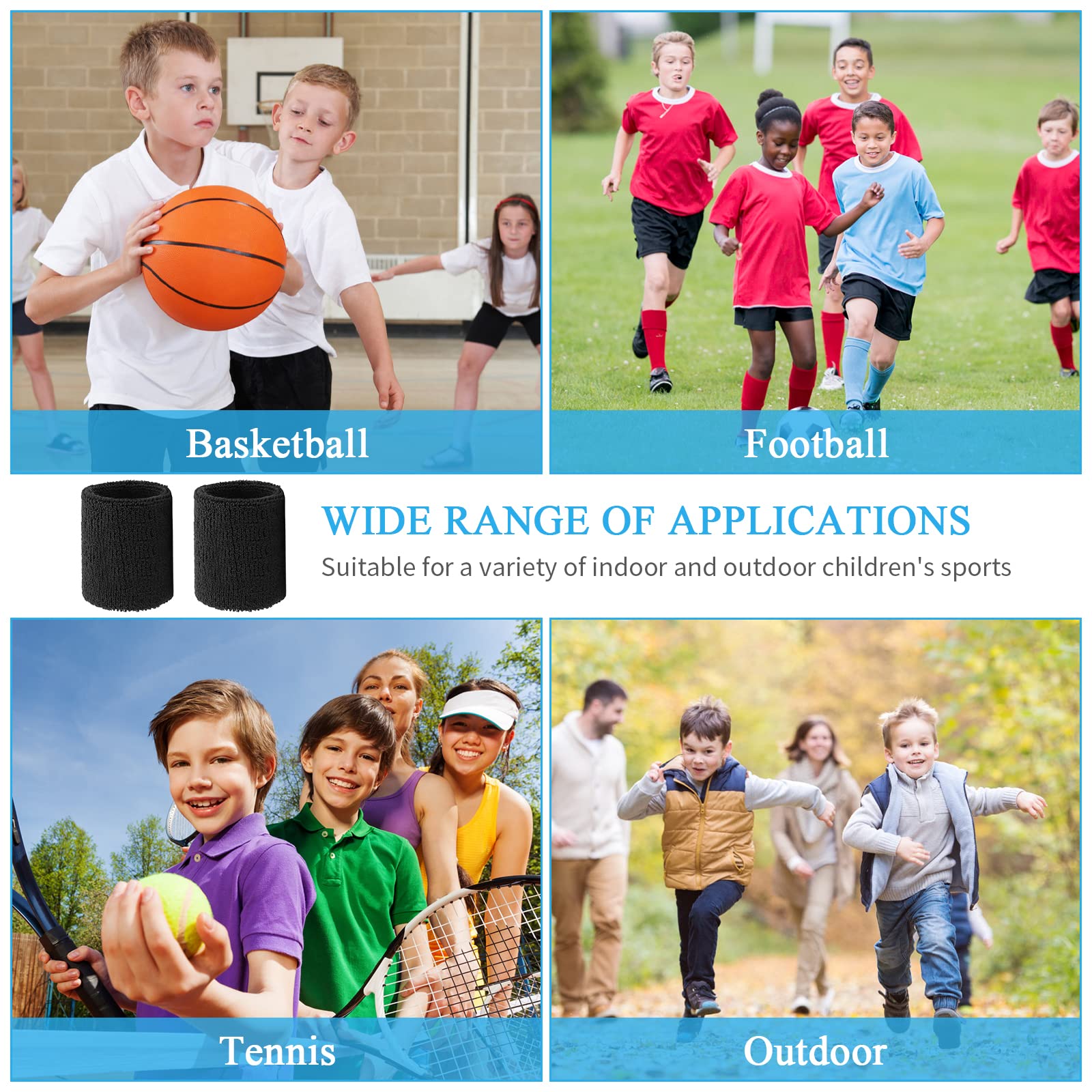 6 Pezzi Polsino Sportivo, Polsini Sportivi in Cotone Braccialetti Sportivi per Bambini Polsino Fpolsini Sportivi Traspirante Sudore Assorbente Fasce da Polso per Sport, Basket, Ginnastica