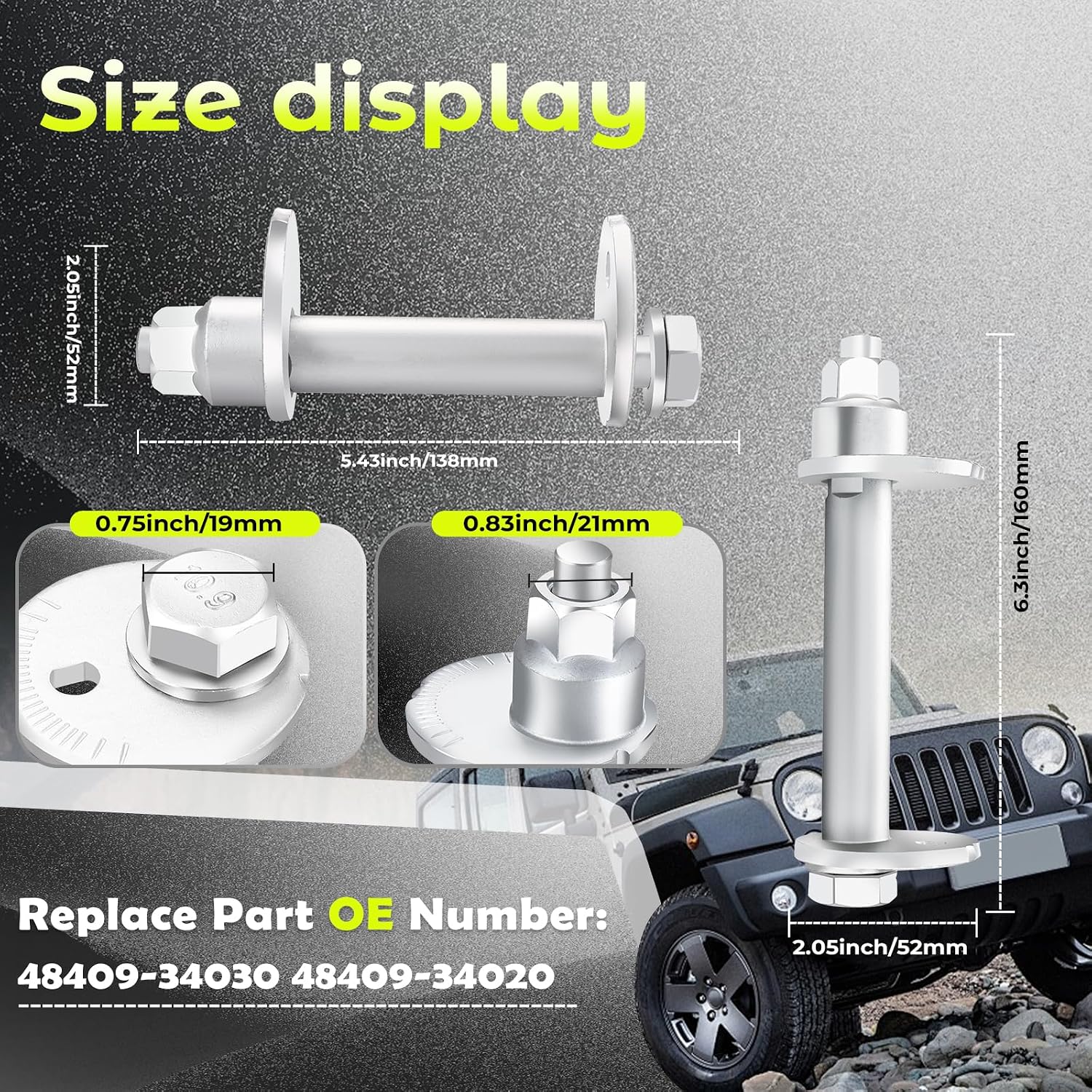 48409-34030 48409-34020 Lower Control Arm Cam Bolts Kit, Front Alignment Camber Toe Adjustment Bolts Compatible with 2001-2007 Toyota Sequoia and 2000-2006 Toyota Tundra, 2 Pack for Both Side