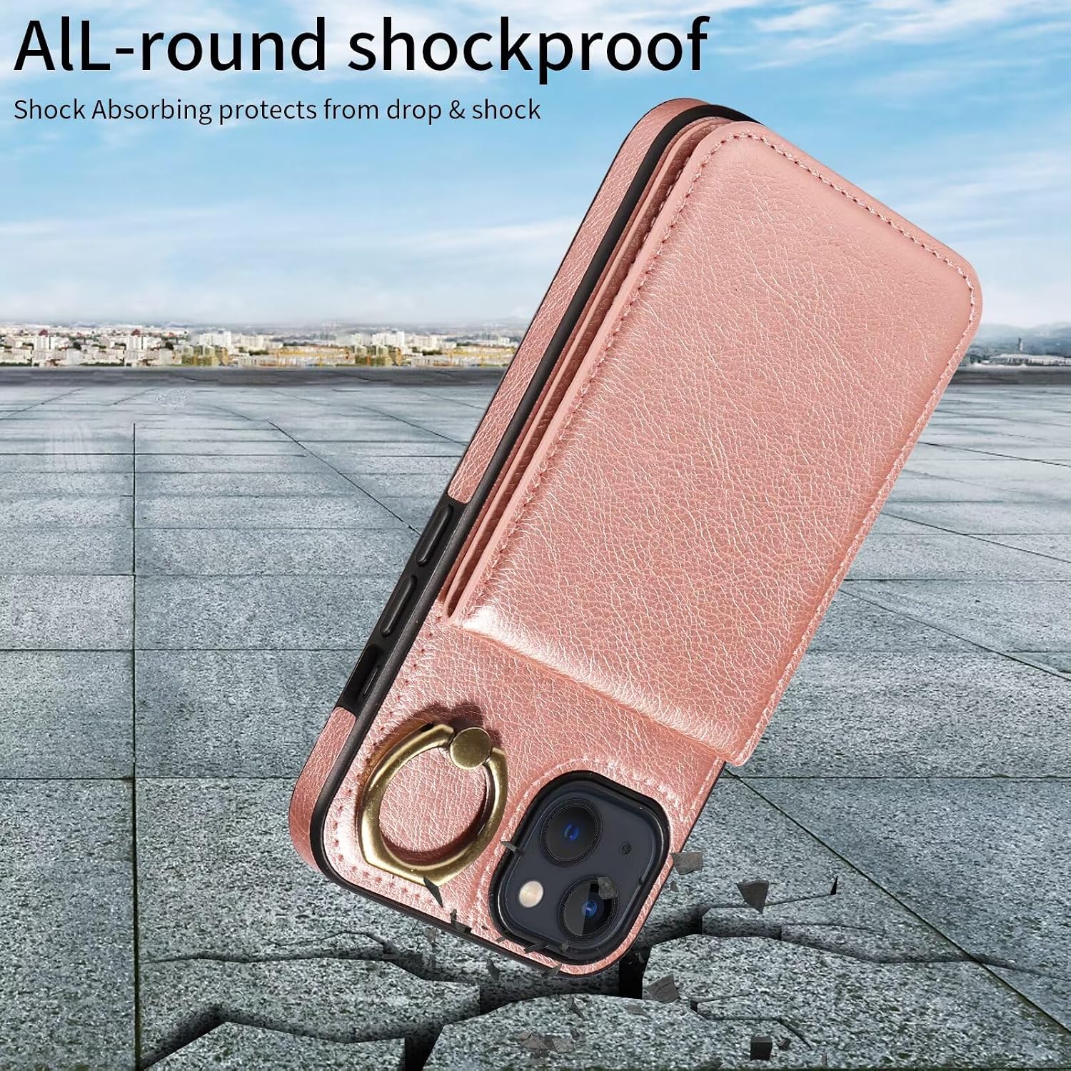 Compatible with iPhone 13/14 Wallet Case with Card Holder, Ejector Pin & SIM Card Storage, 360° Rotation Ring PU Leather Kickstand Card Slots Case Shockproof Protective Phone Cover