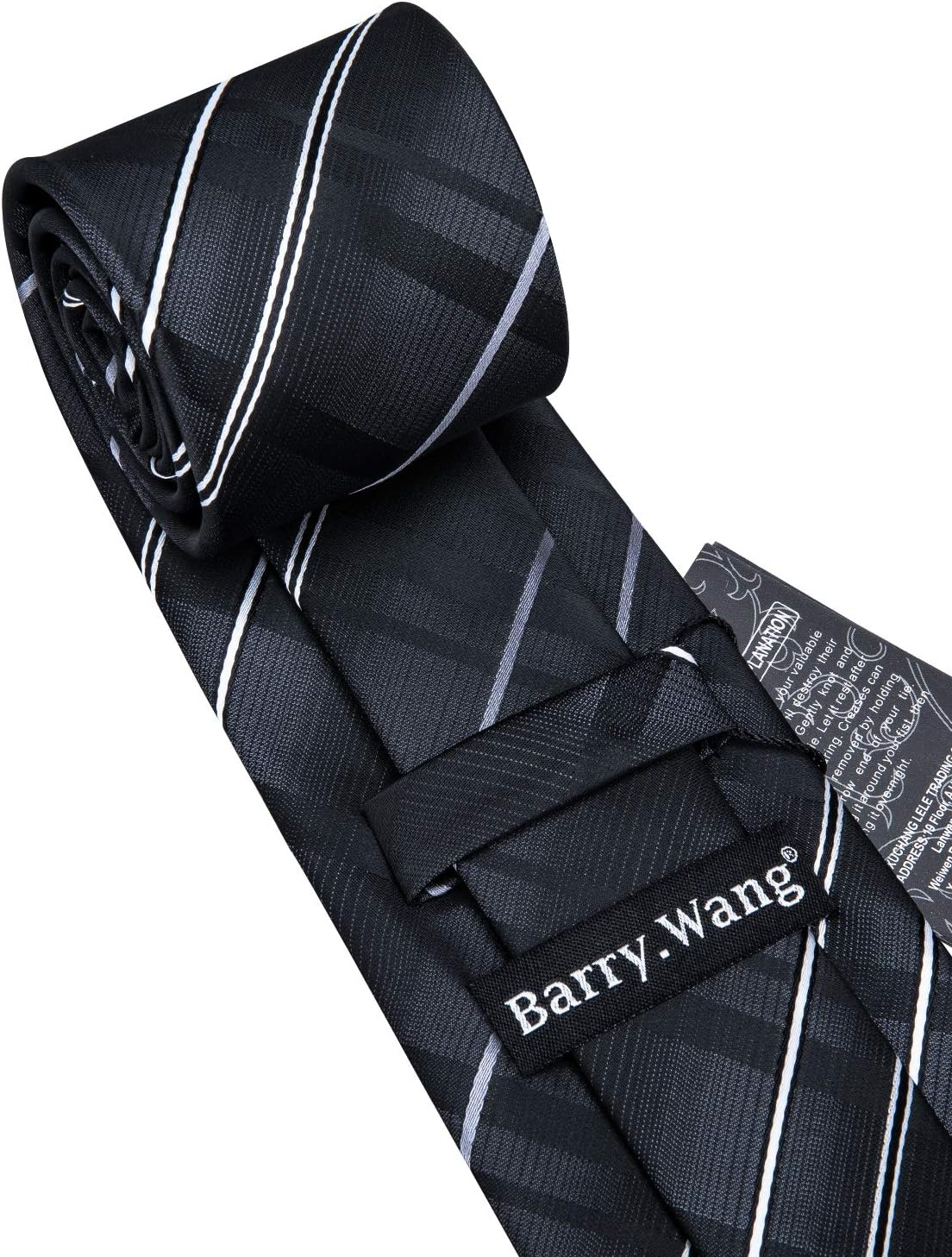 Barry.Wang Tie Sets for Men Silk Stripe Necktie Woven Checkered Handkerchief Cufflinks Formal Business Wedding - Image 5