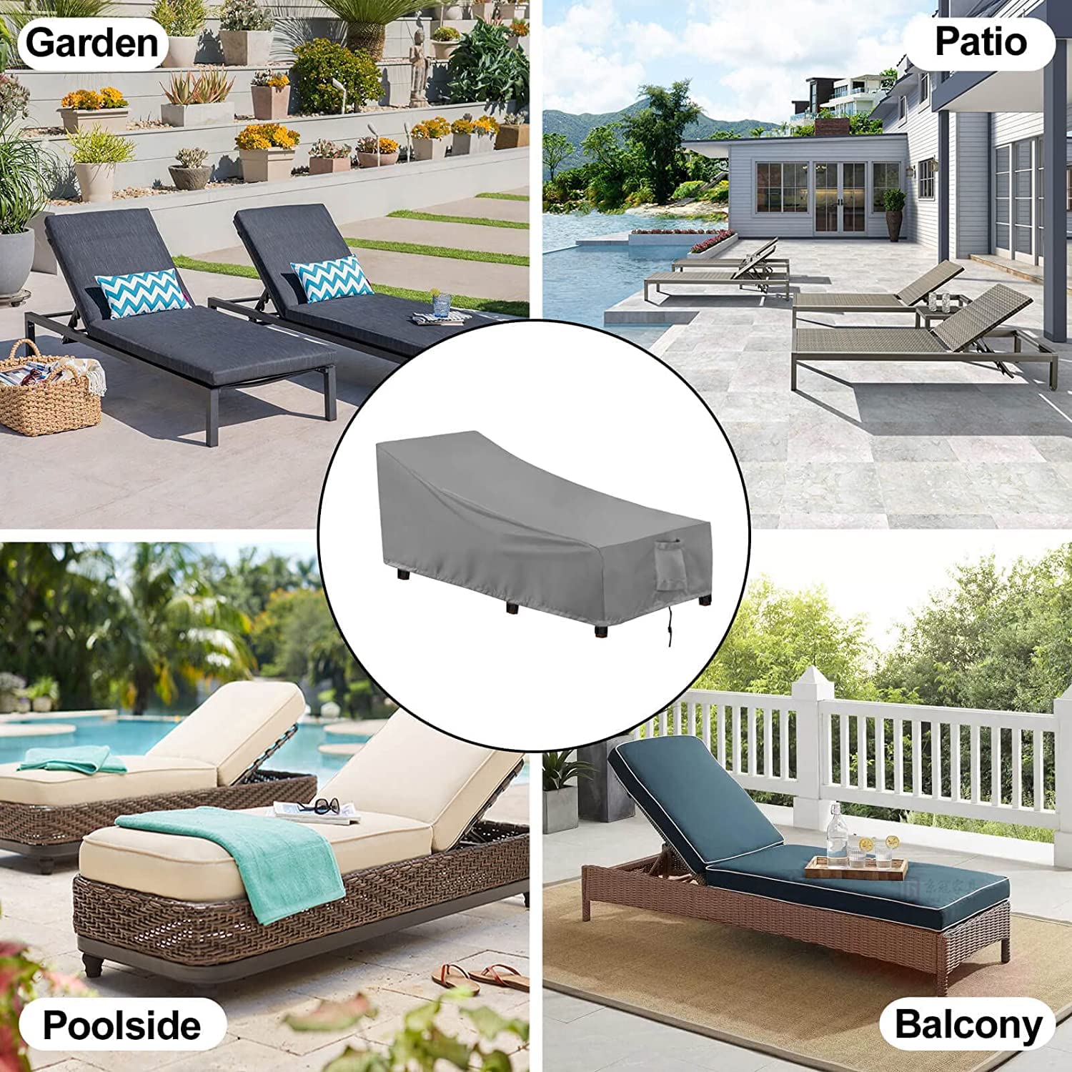 OutdoorLines- Funda Impermeable para tumbonas de Exterior, Resistente a los Rayos UV, Resistente a la Intemperie, para sofás de Exterior, 1 Paquete, 68 x 30 x 30 Pulgadas, Color Gris