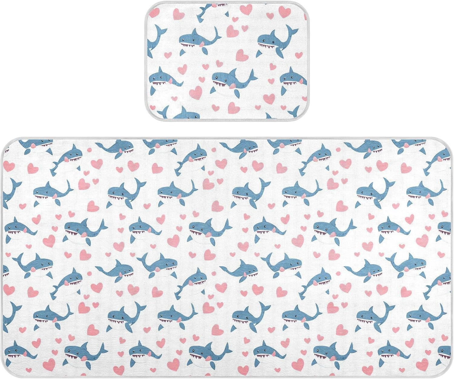 Cooling Baby Mattress Cover 28" x 52" Breathable Happy Valentines Cartoon Shark White Pads for Bed for Baby&Toddler