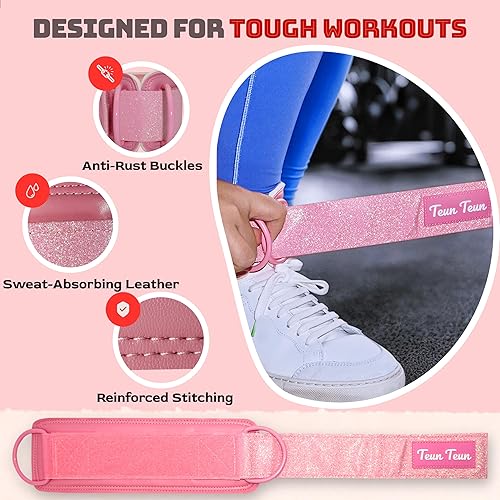 Miniatura 23 de Correas de tobillo con purpurina para máquina de cable, accesorios para mujer, correas de cable de gimnasio para entrenamiento de glúteos, extensión