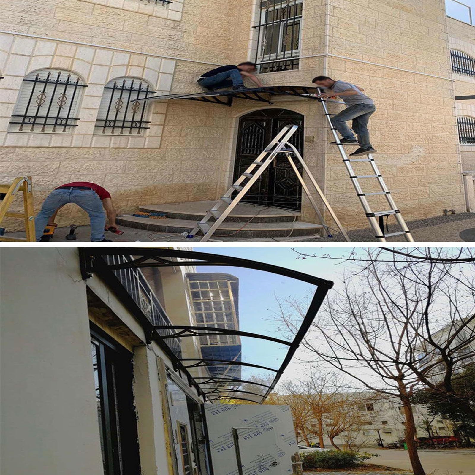 Copertura antipioggia ad arco per finestre e porte d'ingresso, durevole con grondaia di drenaggio rapido, riparo da esterno, tenda resistente alle intemperie