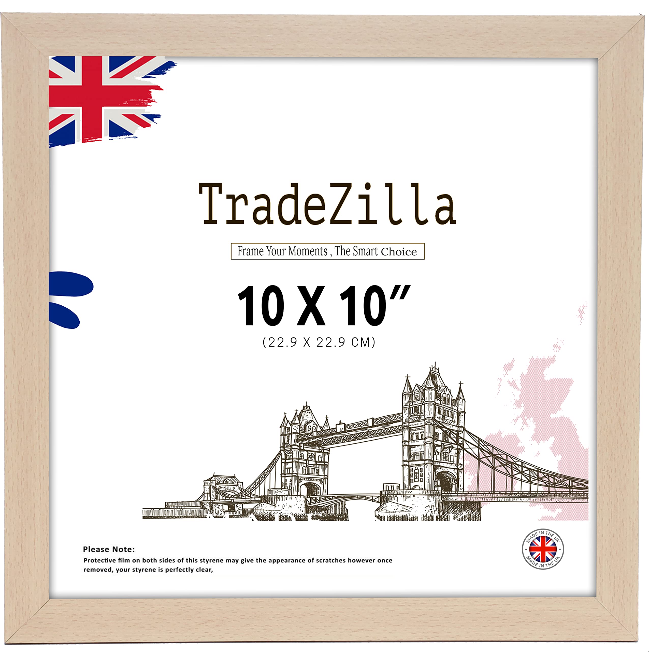 TradeZilla Elegant 10 x 10 inch - Standard Square Poster Frames – Shatterproof Perspex MDF Wood - Wall Hanging Ideal for a Gift, Living Room Home Decor (10" X 10" (25.5 X 25.5 cm), Pine)